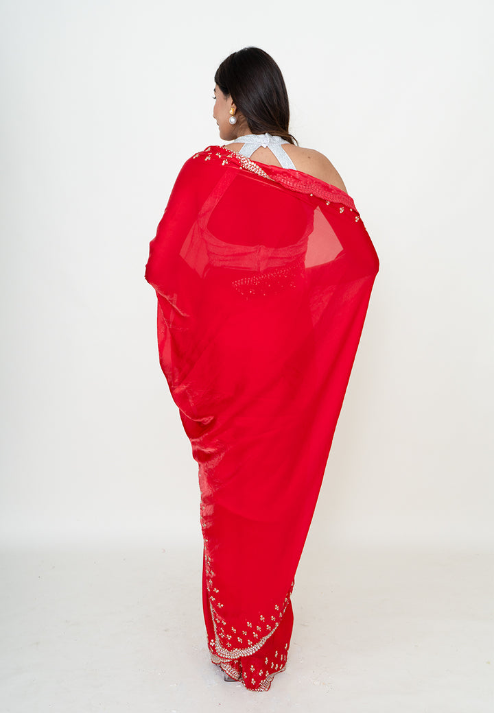 Fiery Opulence Red Tissue Saree