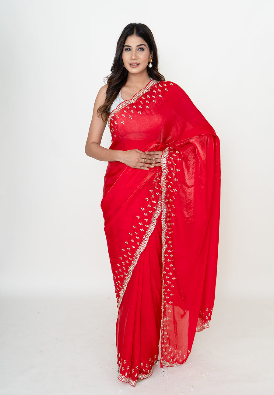Fiery Opulence Red Tissue Saree