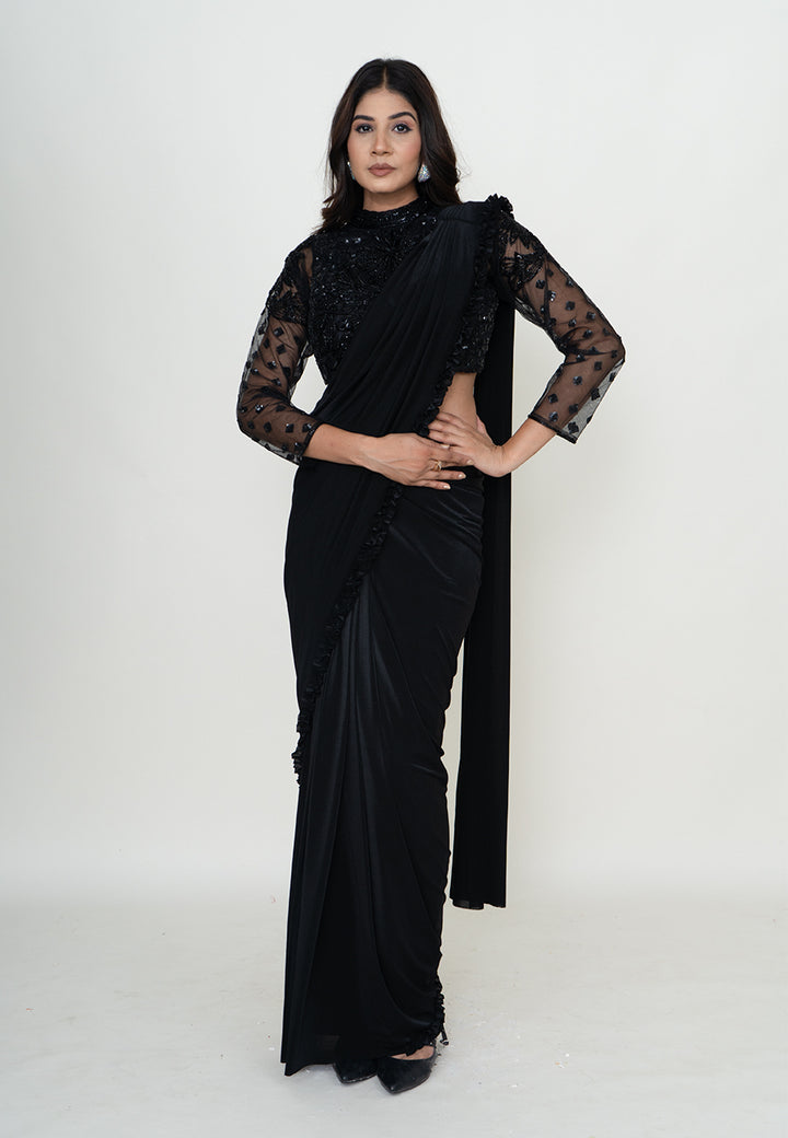 Black Velvet Night Saree with Blouse