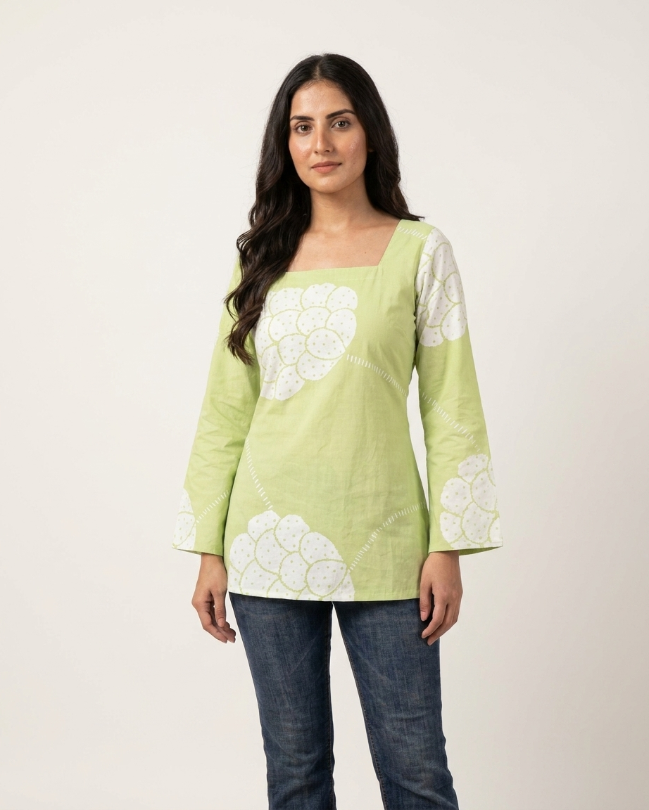 Fresh Lime Green Floral Corset-Back Tunic