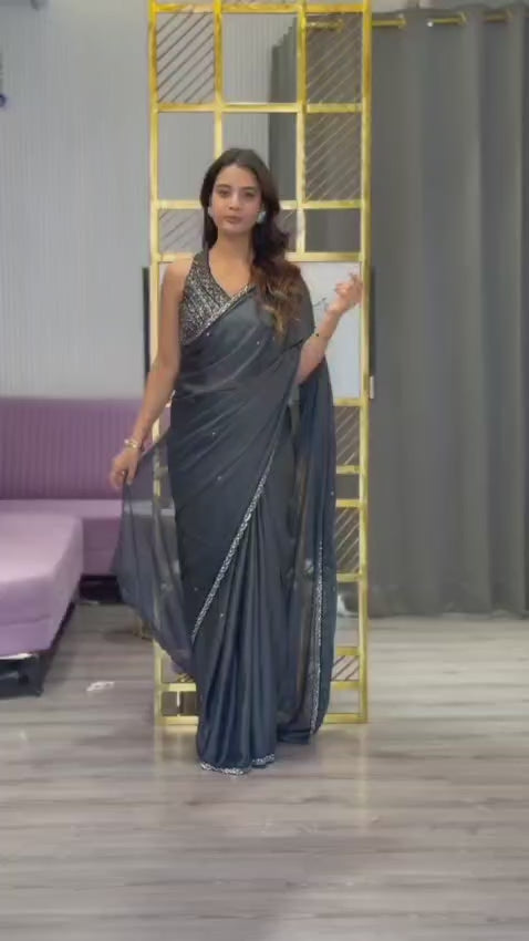 Slate Noir Halter Handwork Saree Set