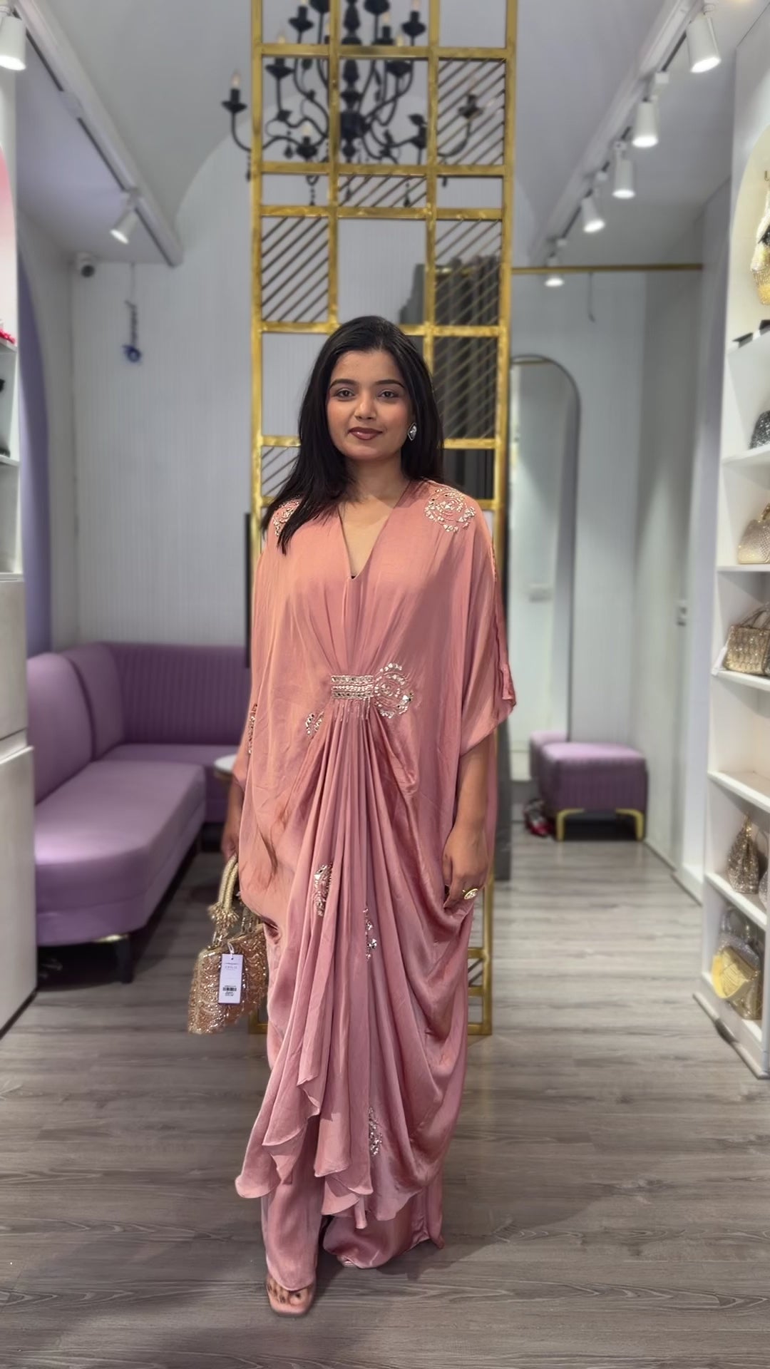 Peach kaftan suit set