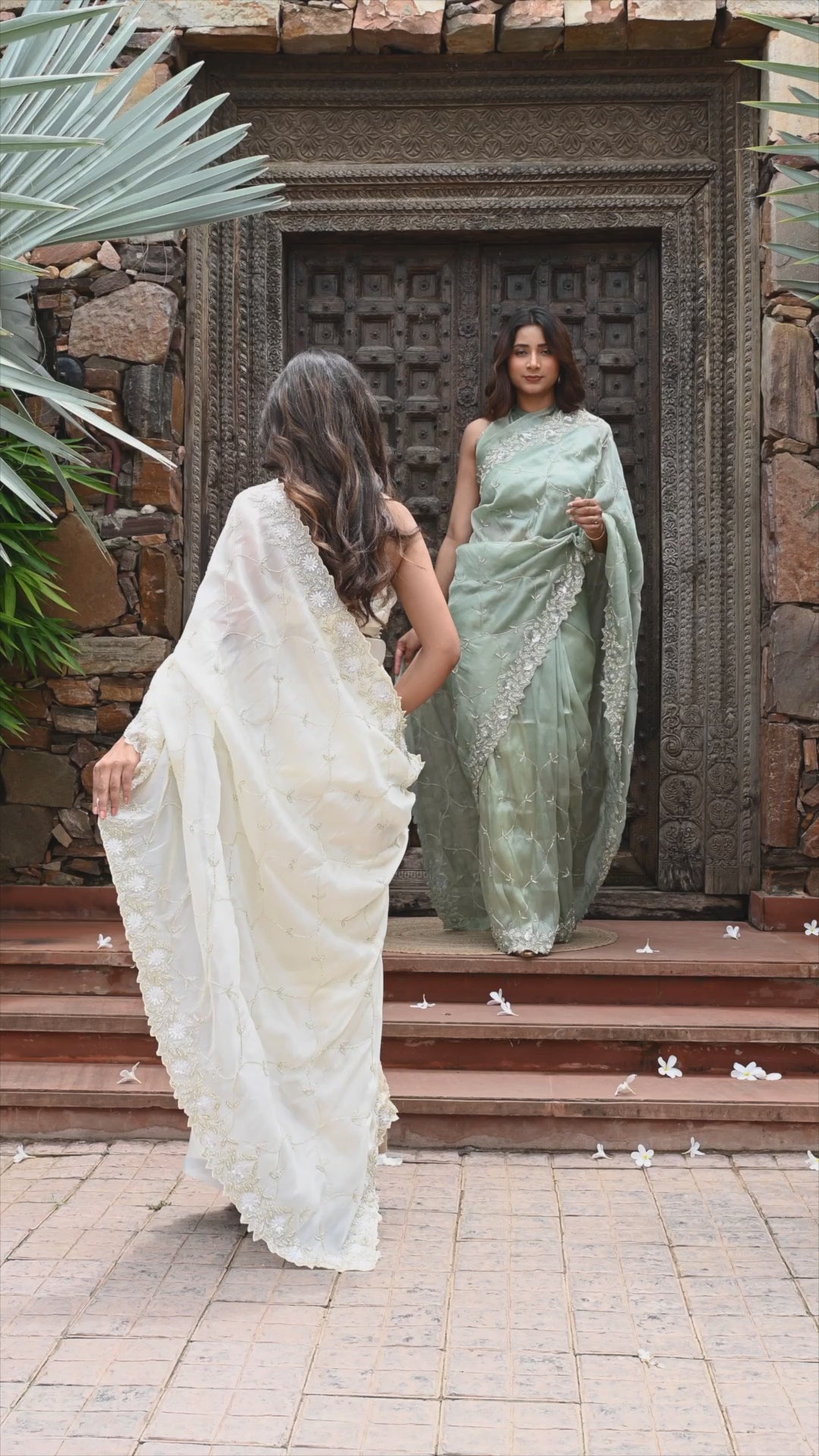 Ivory Whisper Hand-Embroidered Saree