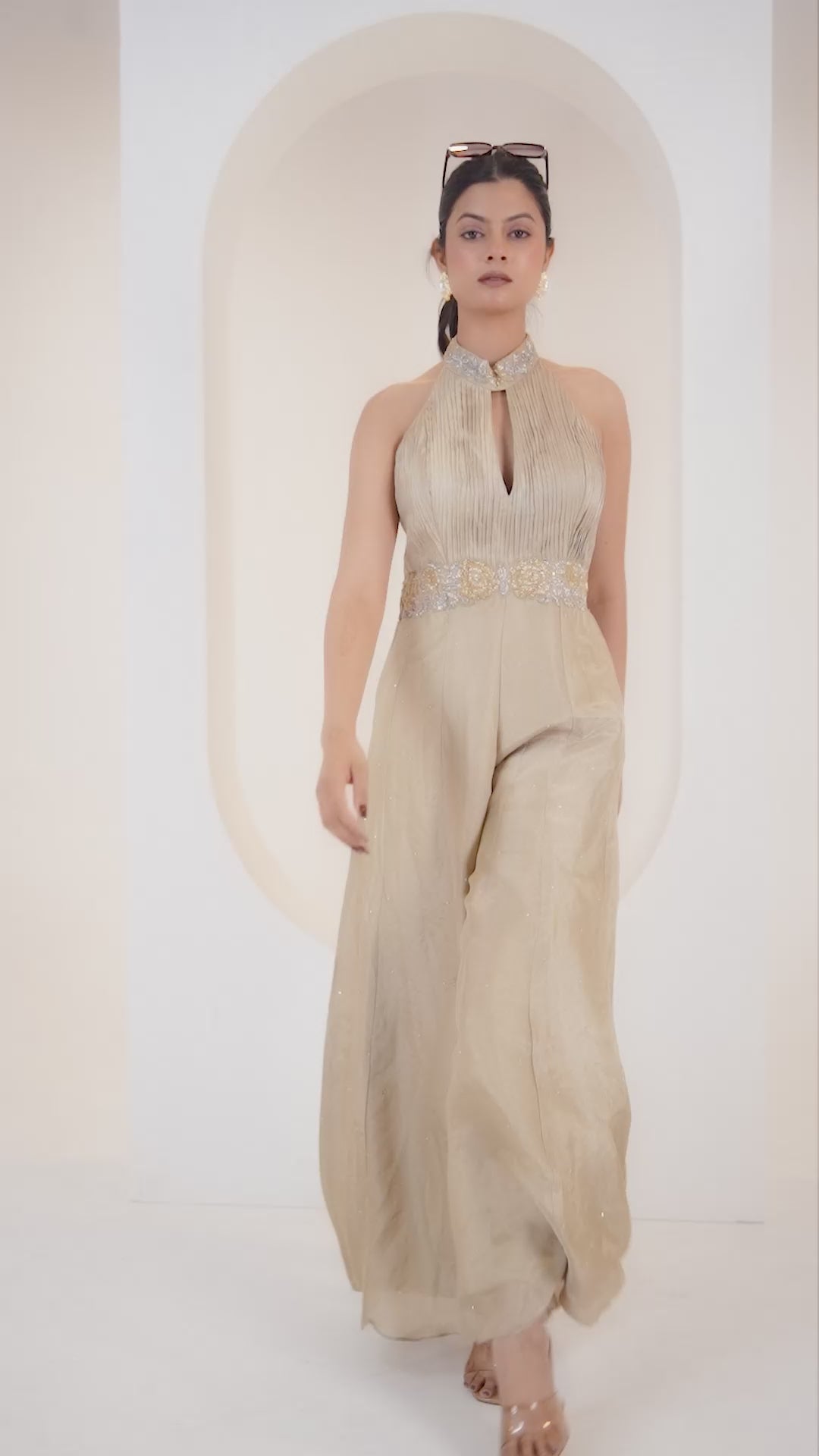 Rose Detailing Halter Neck Jumpsuit