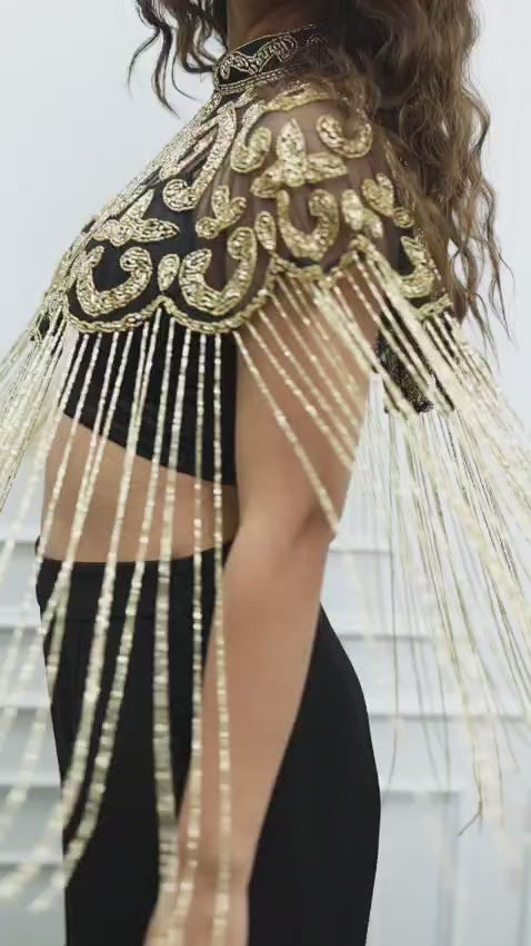 Gold Embroidered Fringe Cape