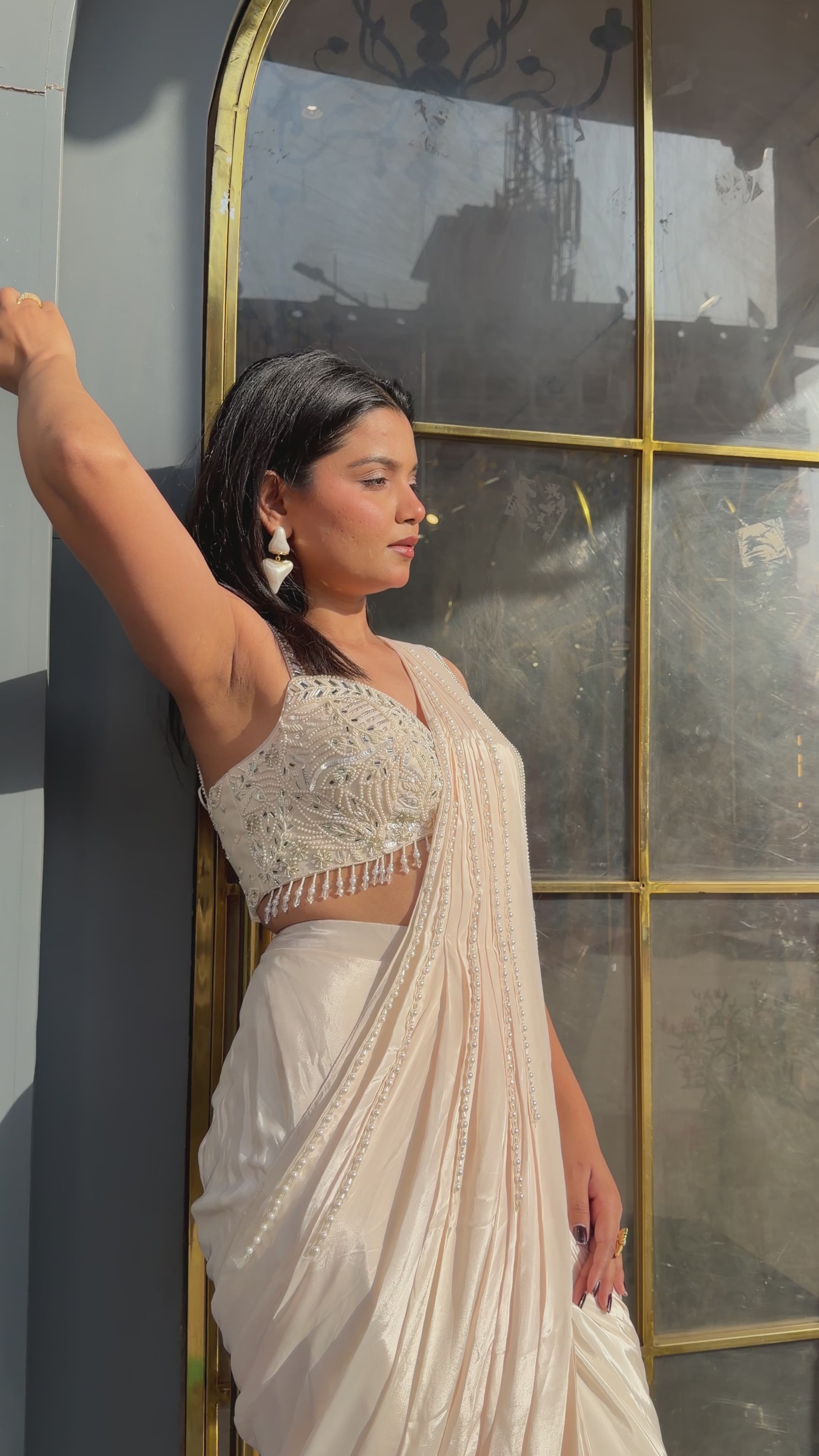 Pearl detailing drape saree