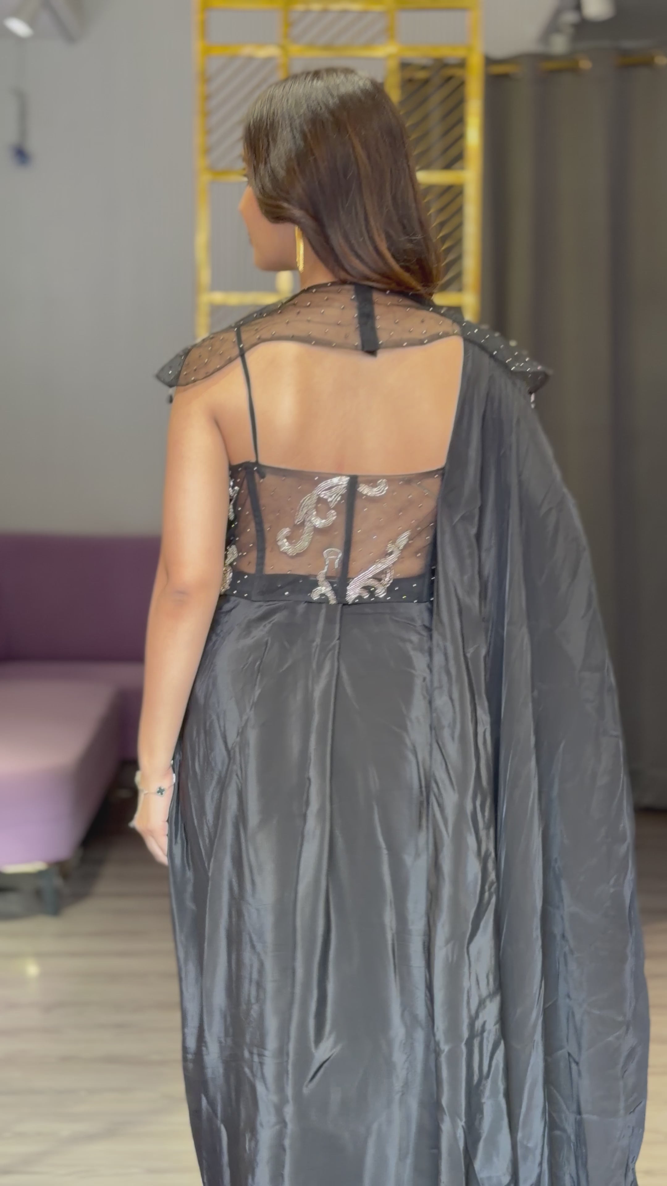 Midnight Regal Cape Gown with Detachable Neck Cape