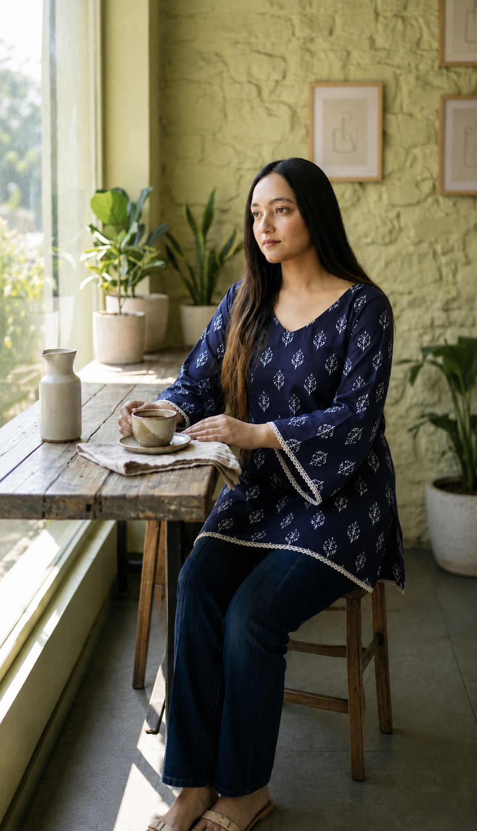 Deep Plum Botanical Boota Lace-Trim Tunic
