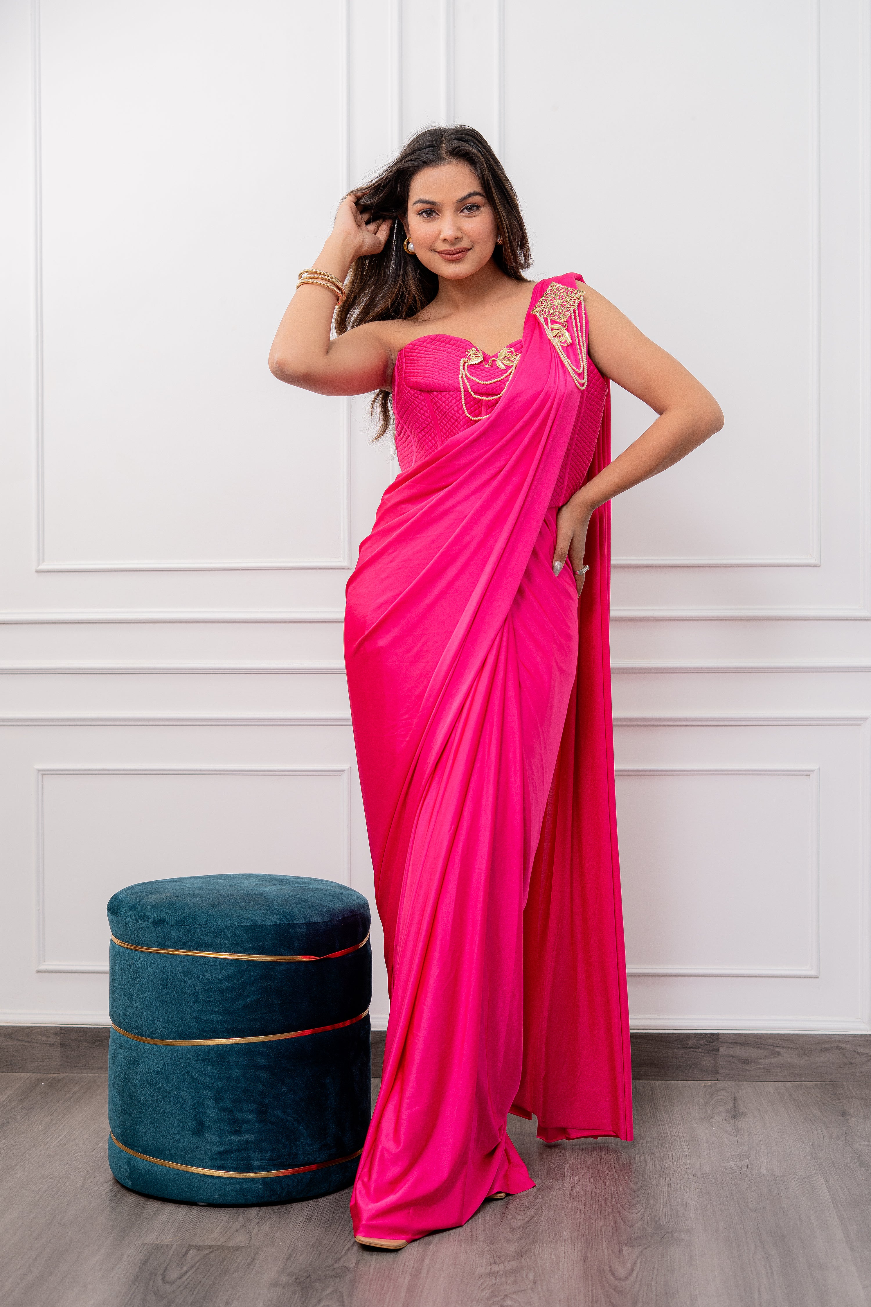 Hot pink Corset Drape Saree