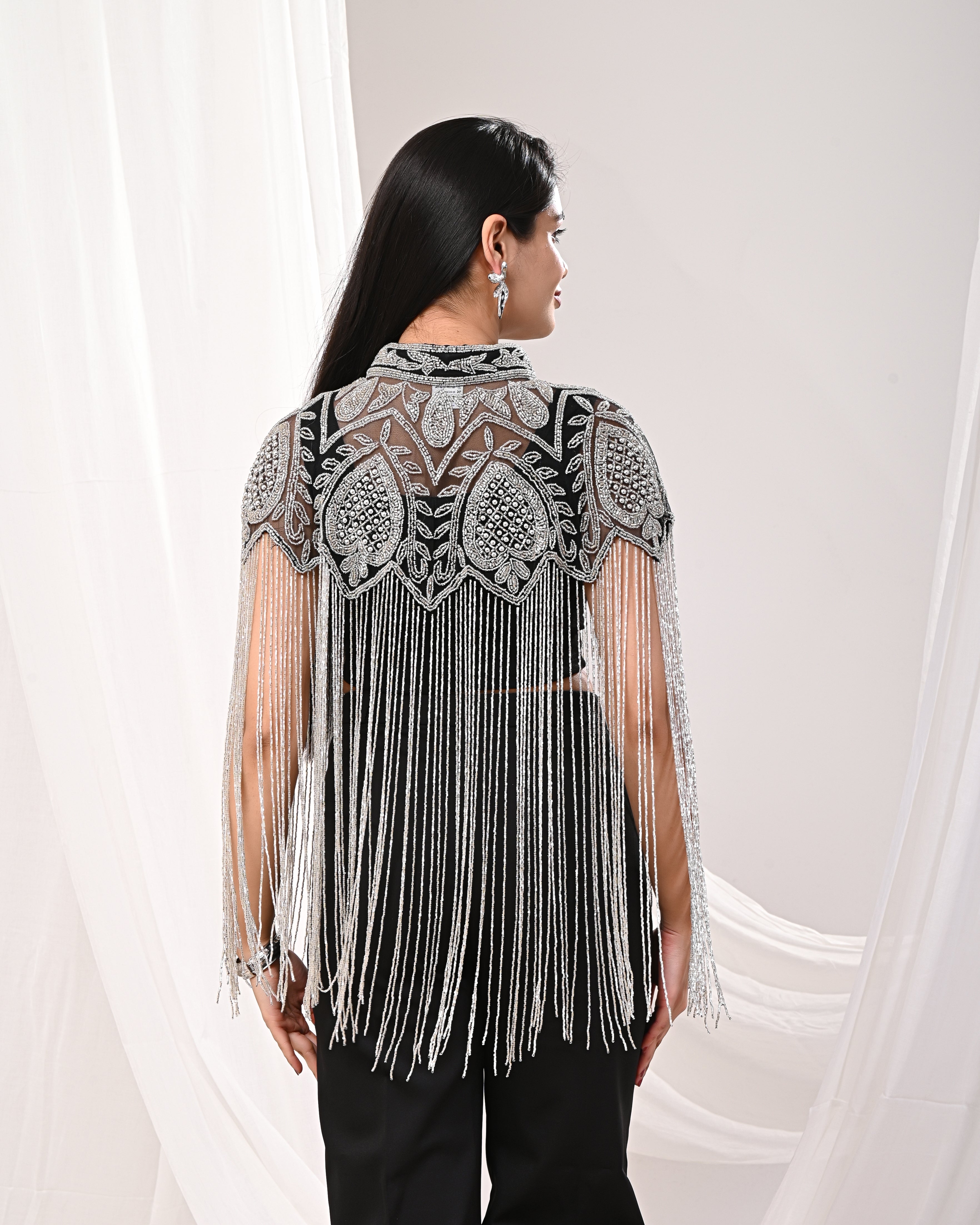 Black and silver Long tubelight cape