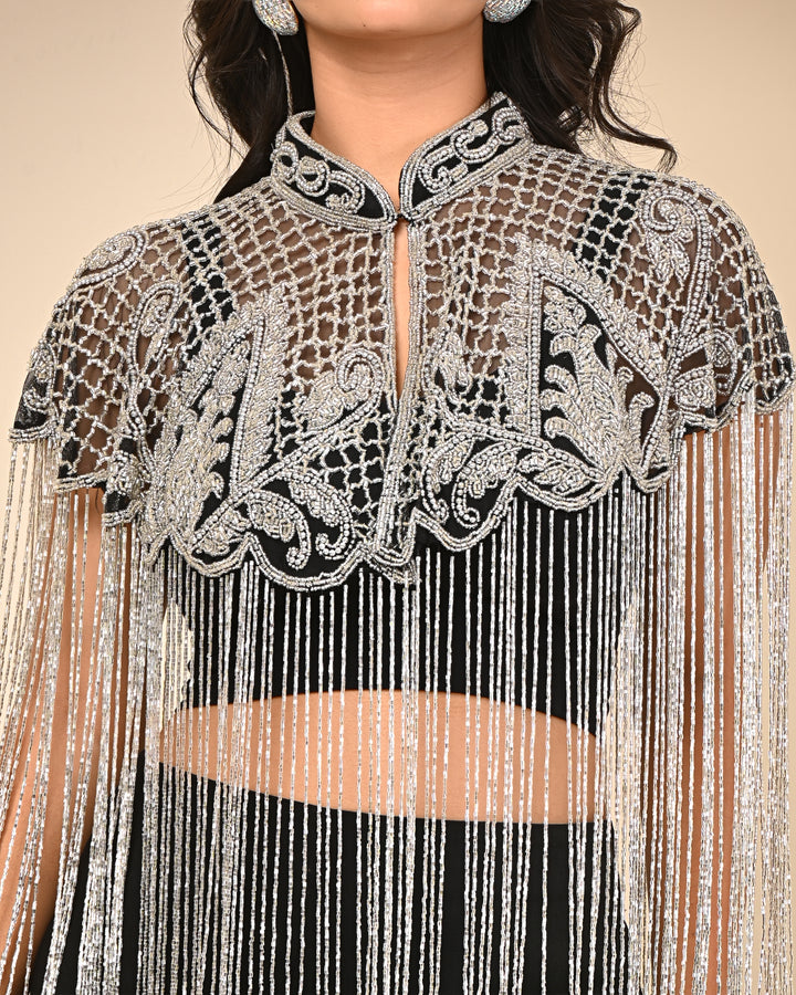 Black and silver embellished cape