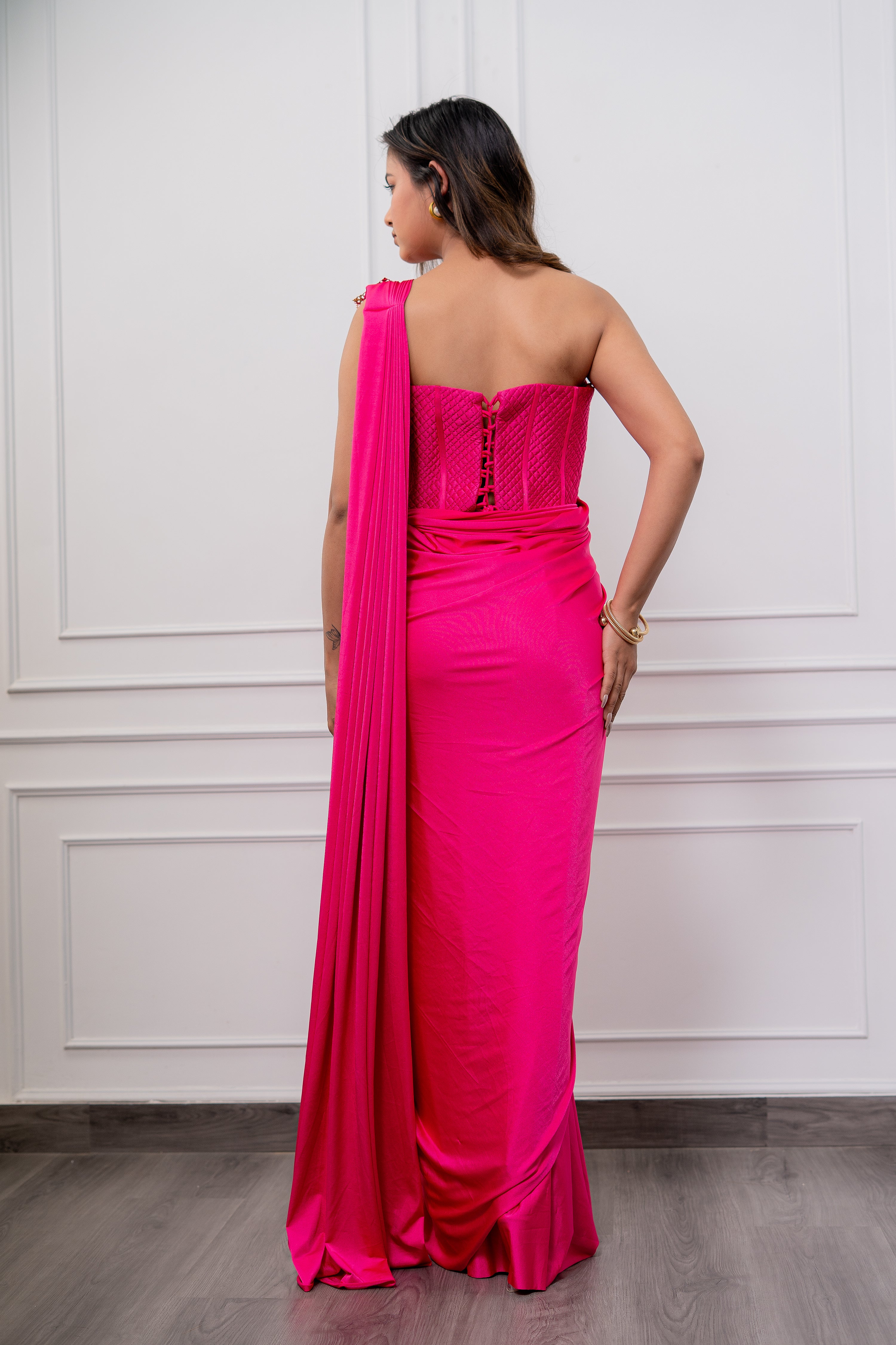 Hot pink Corset Drape Saree