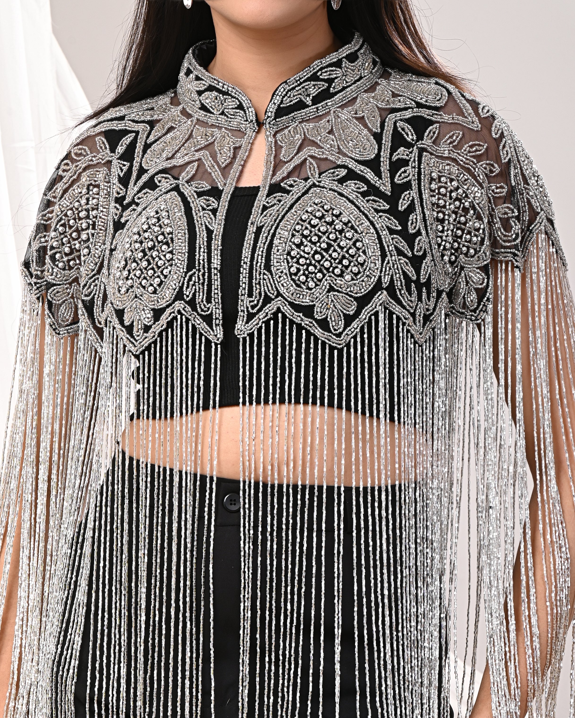 Black and silver Long tubelight cape