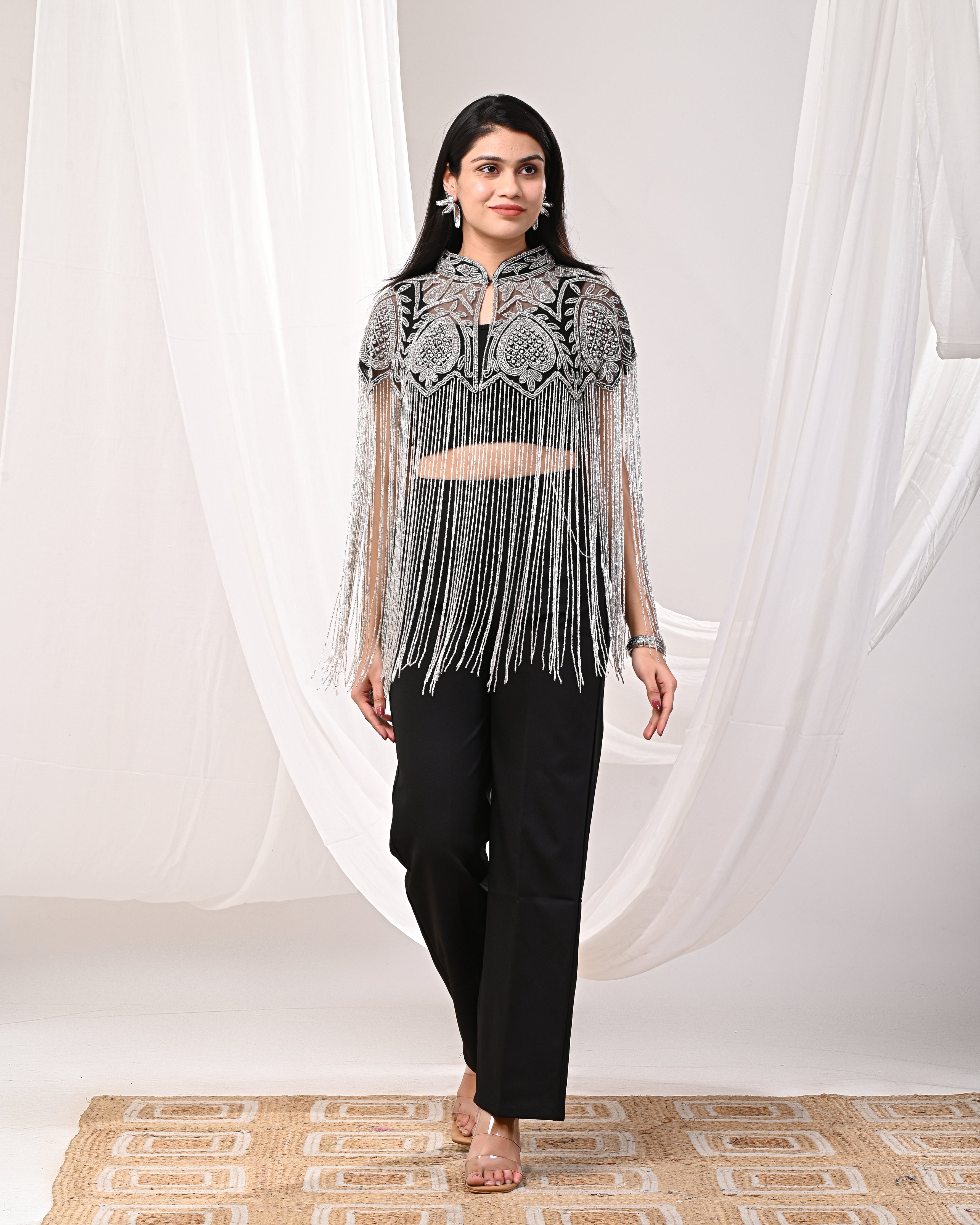 Black and silver Long tubelight cape