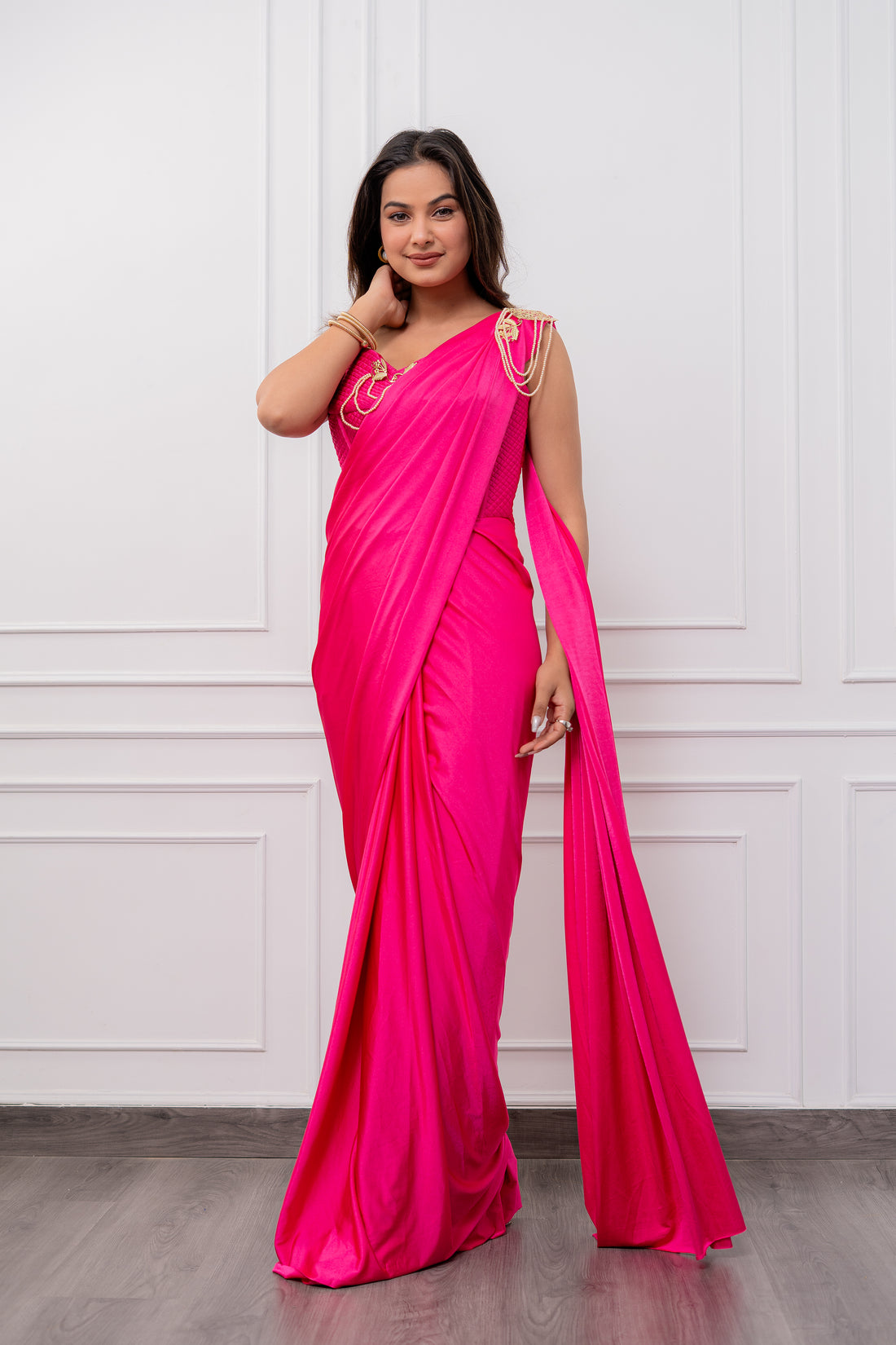 Hot pink Corset Drape Saree