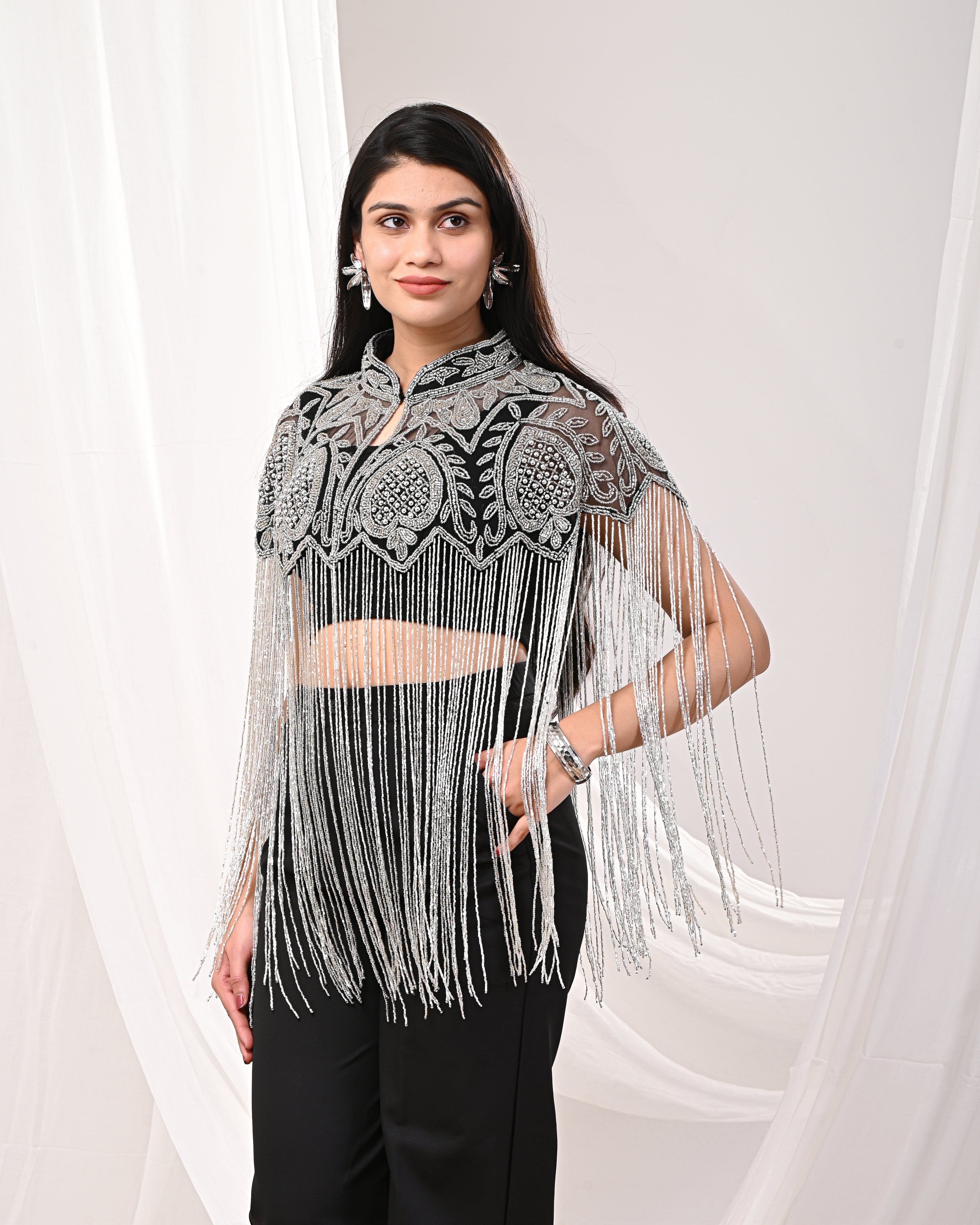 Black and silver Long tubelight cape