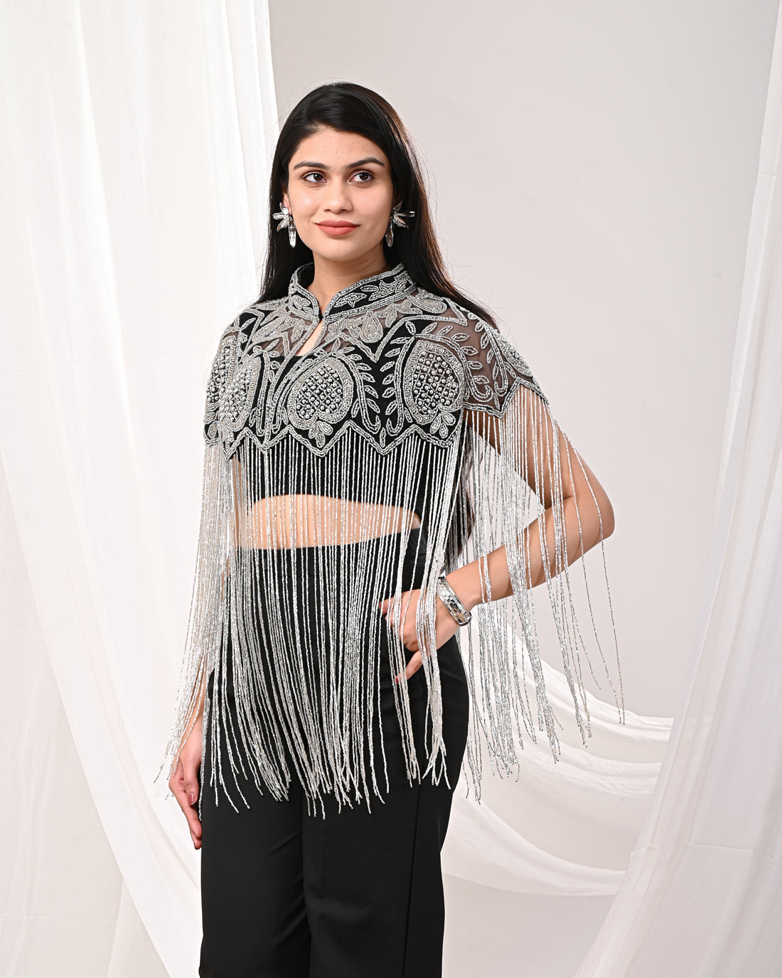 Black and silver Long cape