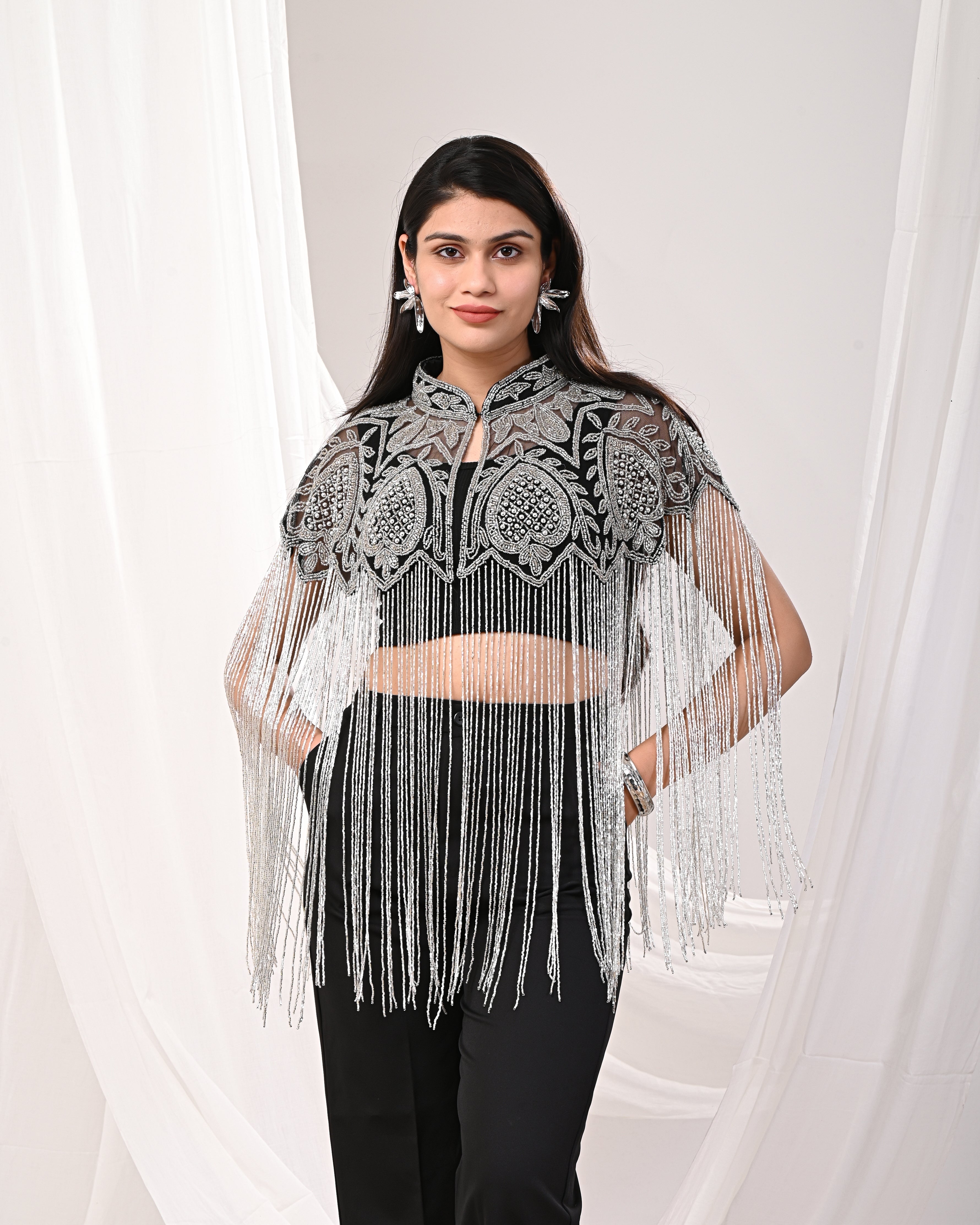 Black and silver Long tubelight cape