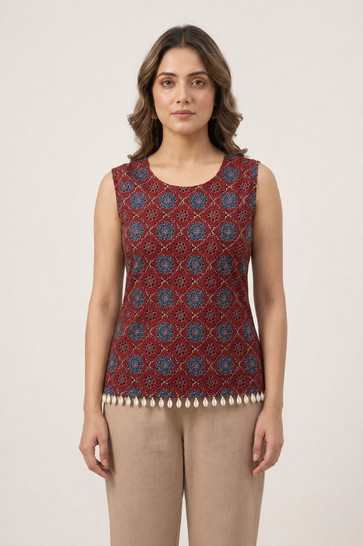 Ruby Heritage Sleeveless Top with Kodi Shell Hem