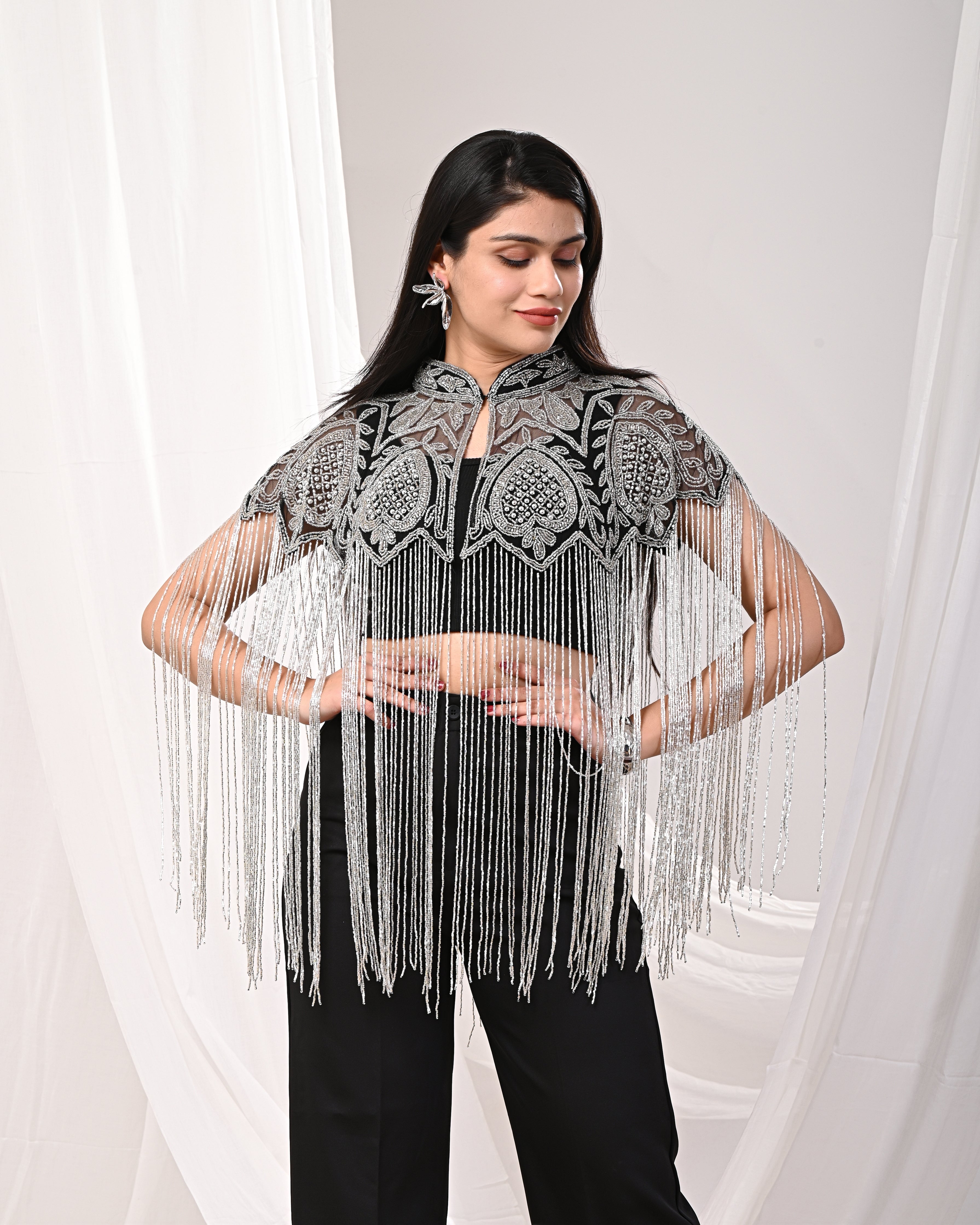 Black and silver Long tubelight cape