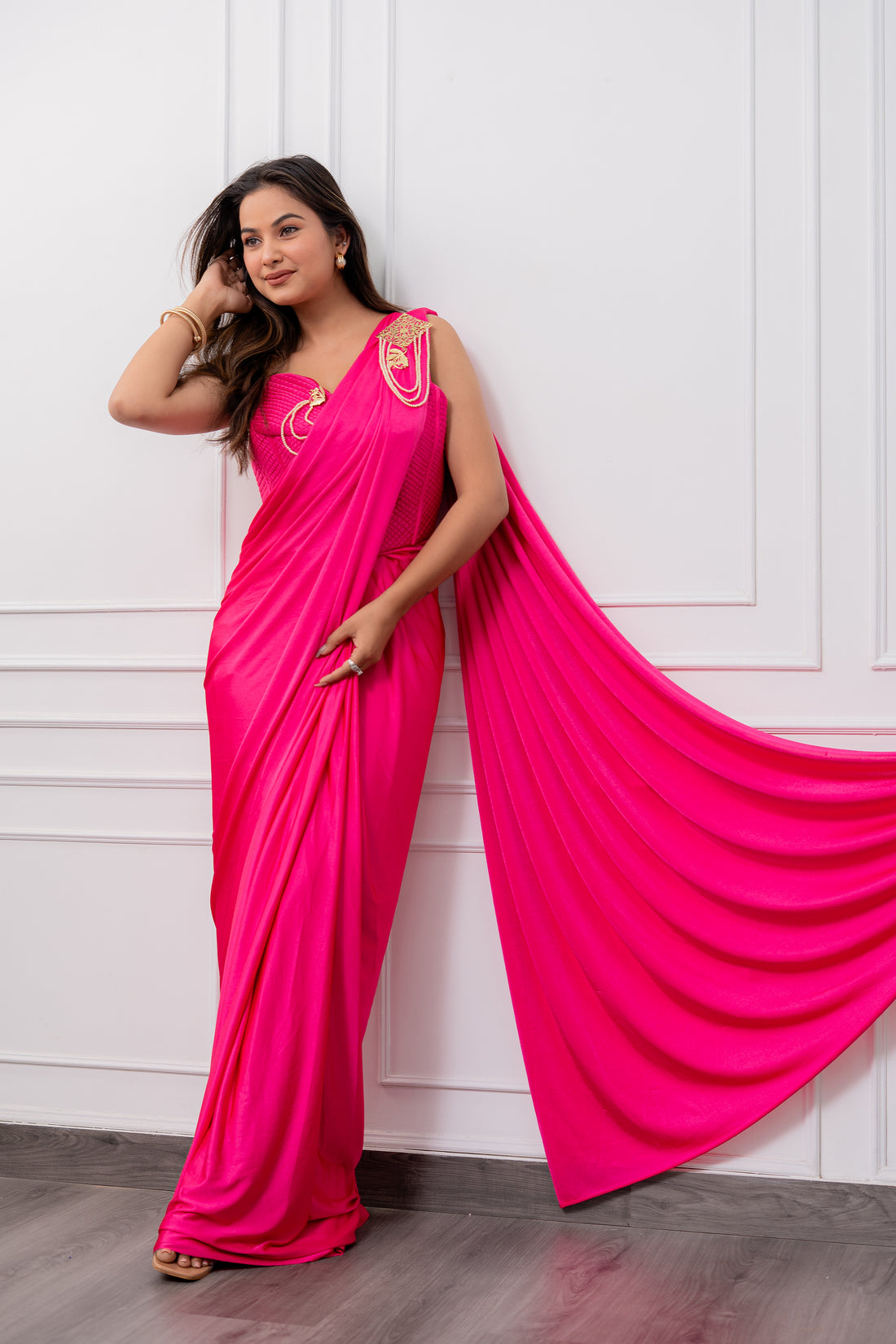 Hot pink Corset Drape Saree