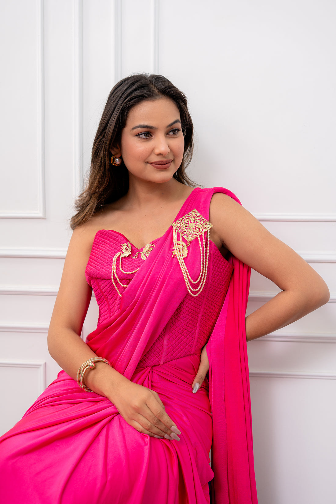 Hot pink Corset Drape Saree