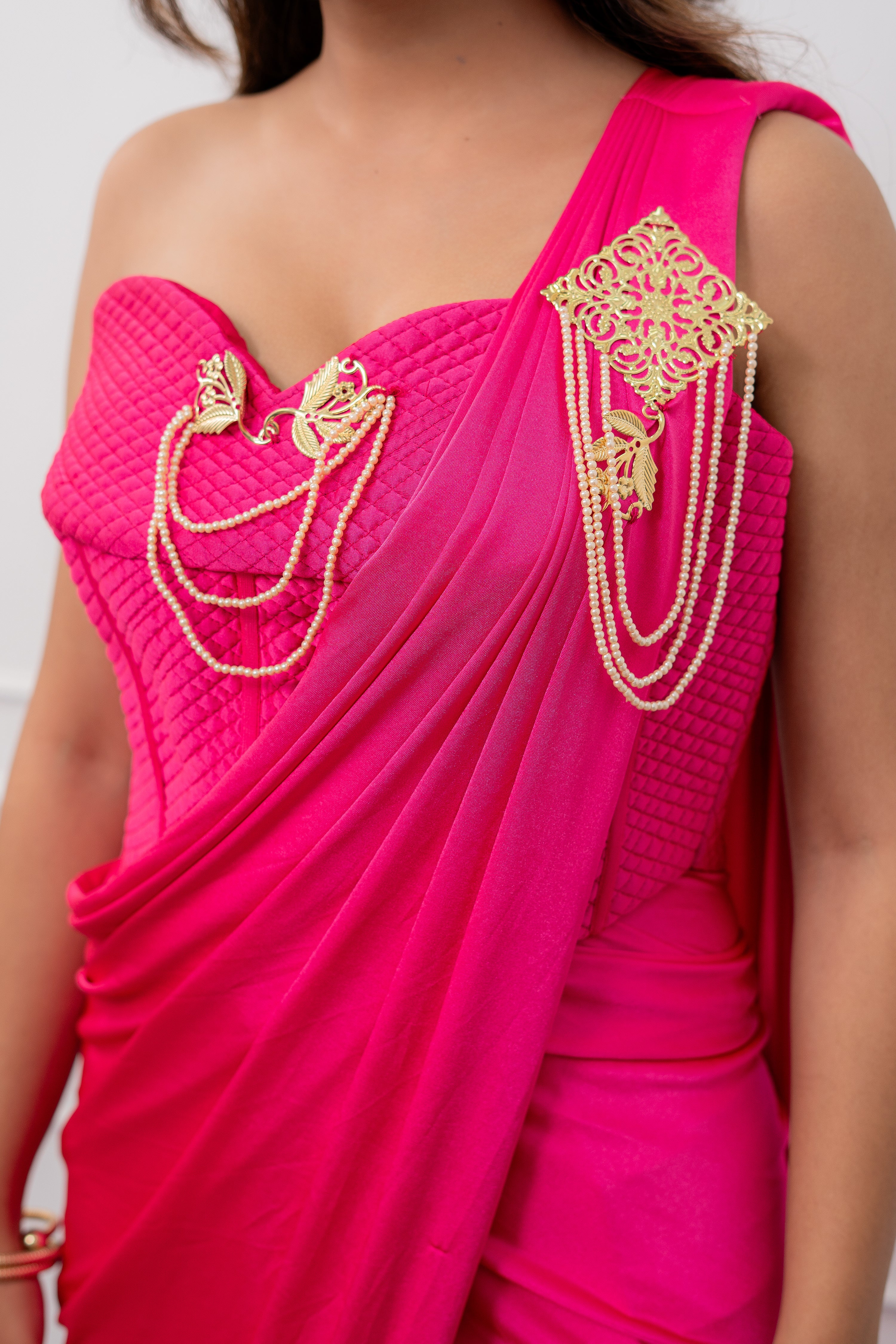 Hot pink Corset Drape Saree